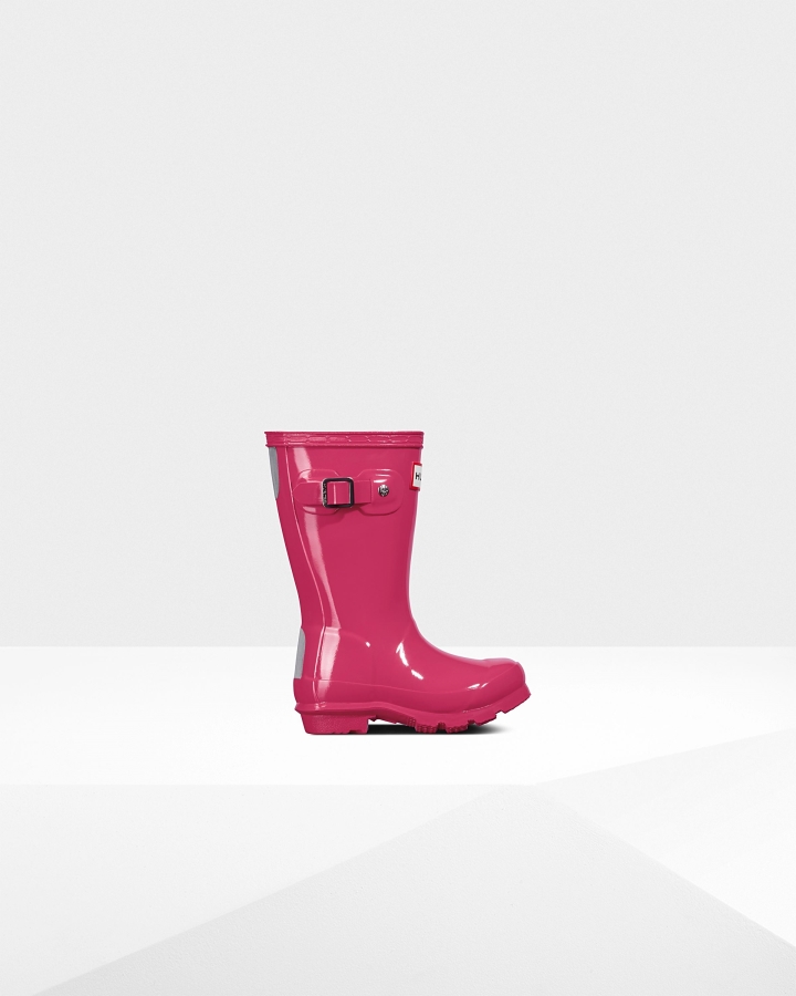 Hunter Original Little Kids (2-6 Years) Gloss Rain Boots Bright Pink - Image 2