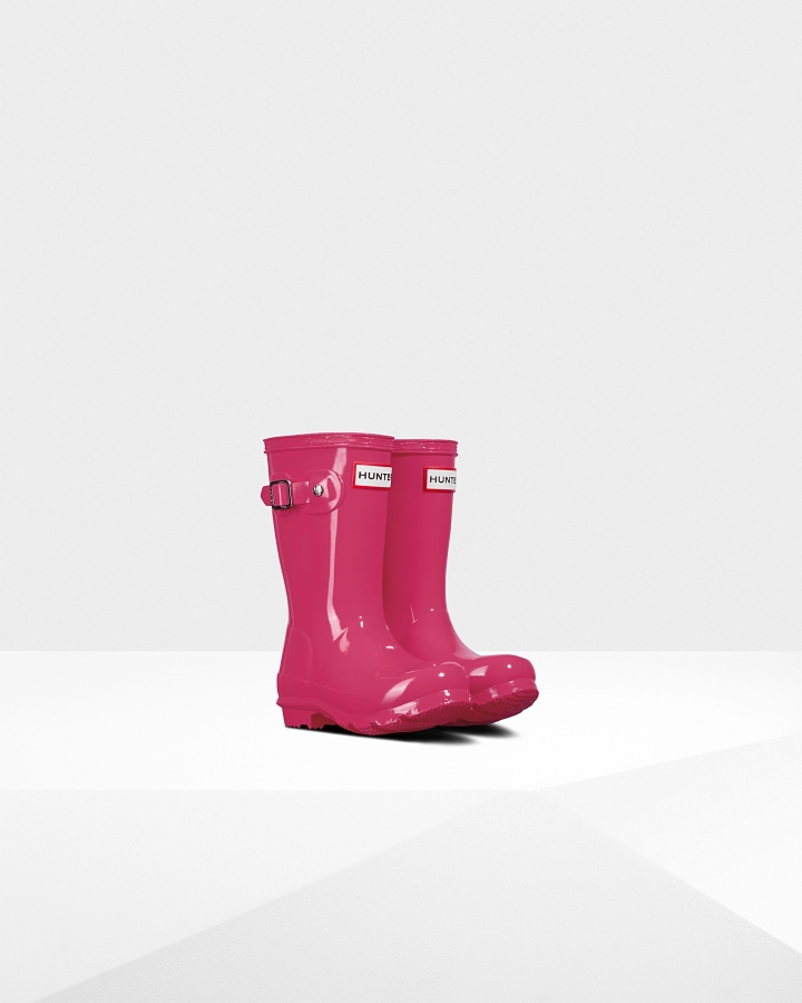 Hunter Original Little Kids (2-6 Years) Gloss Rain Boots Bright Pink - Image 3
