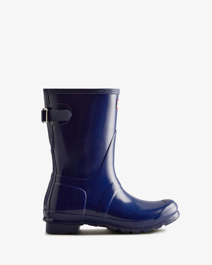 Hunter Women's Short Back Adjustable Gloss Rain Boots Balder Blue - Image 2