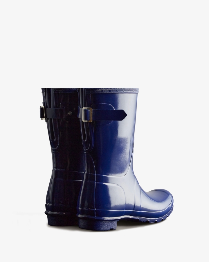 Hunter Women's Short Back Adjustable Gloss Rain Boots Balder Blue - Image 4
