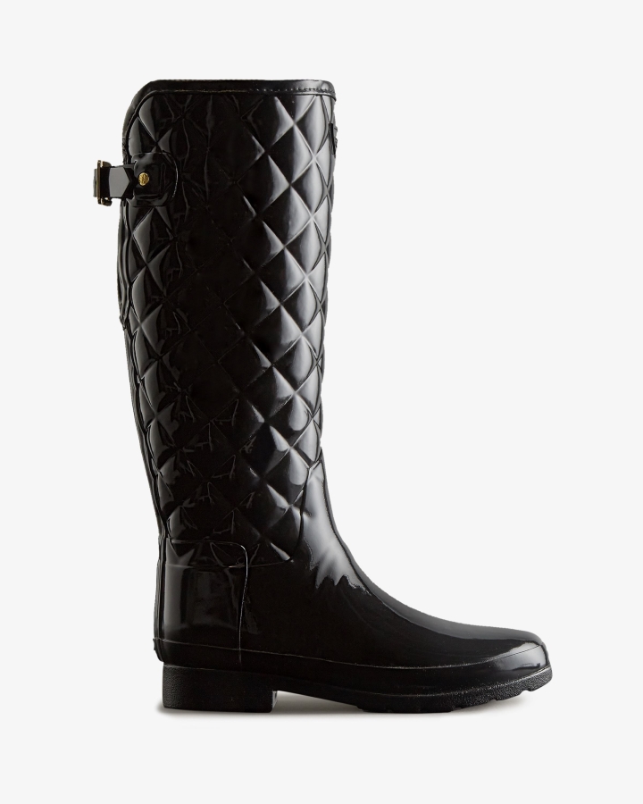 Hunter Women's Refined Slim Fit Adjustable Quilted Tall Rain Boots Black