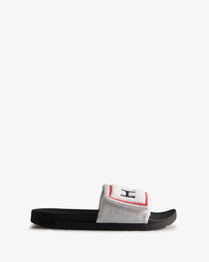 Hunter Men's Terry Towelling Logo Adjustable Slides White-Black