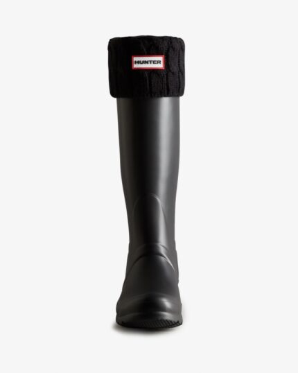 Hunter 6 Stitch Cable Knitted Cuff Tall Boot Socks Black