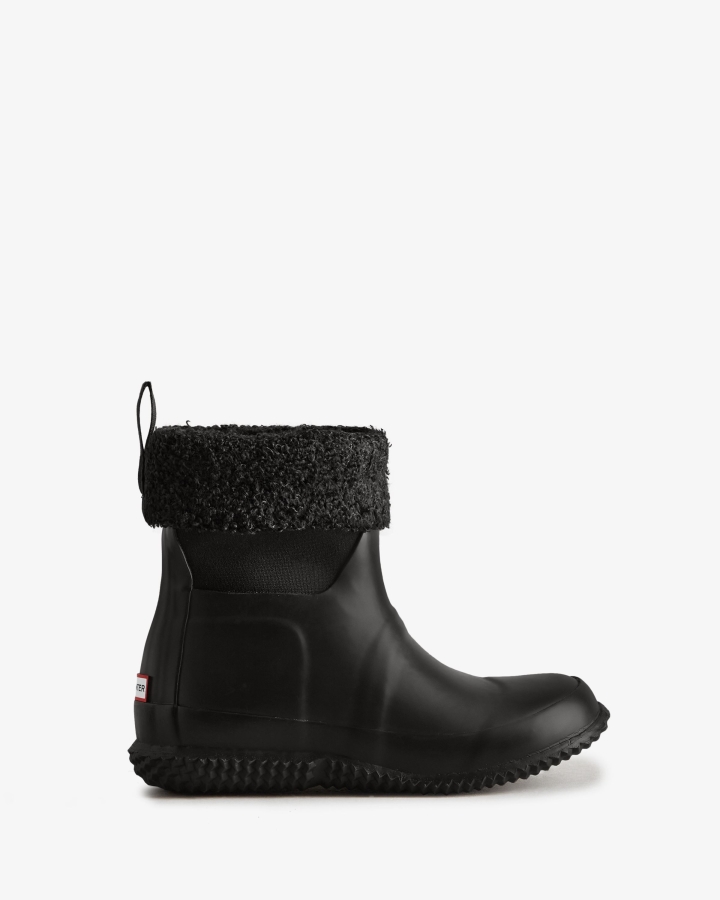 Hunter Big Kids (5-10 Years) Insulated Roll Top Vegan Shearling Boots Black - Image 1