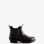 Hunter Big Kids (5-11 Years) Gloss Chelsea Boots Black