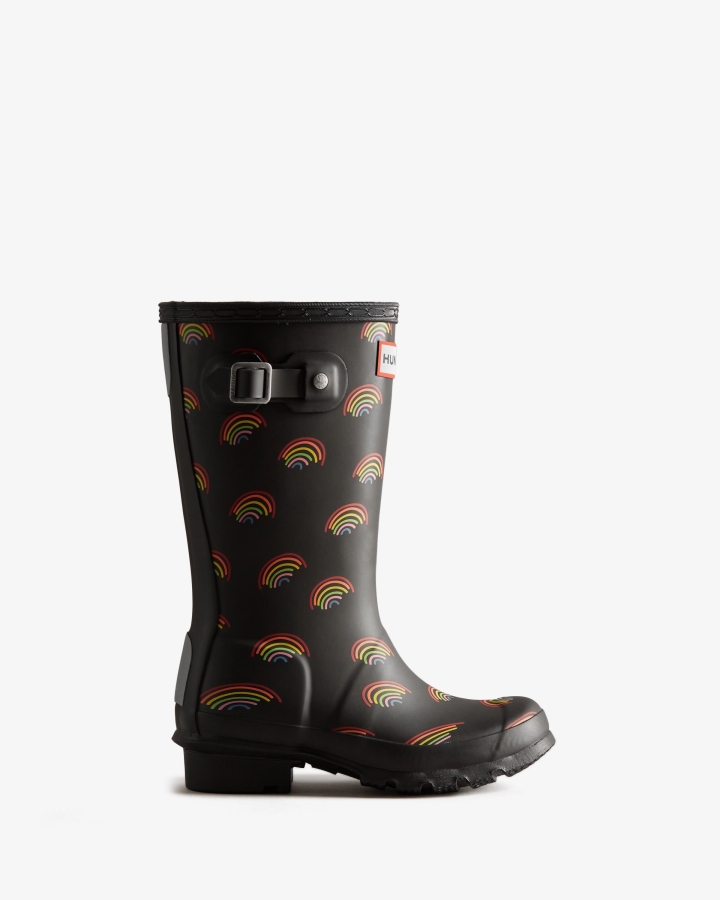 Hunter Big Kids (5-11 Years) Mini Rainbow Print Wellington Boots Mini Rainbow Print - Image 1