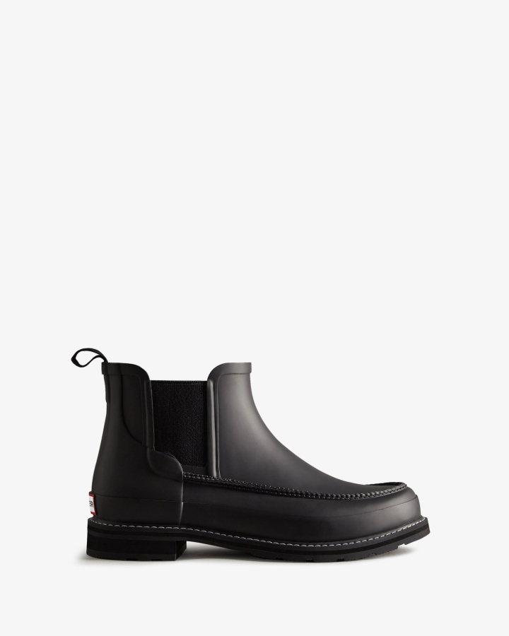 hunter_mens_refined_moc_toe_chelsea_boots_black_black.jpg Hunter Men's Refined Moc Toe Chelsea Boots Black-Black - Image 1