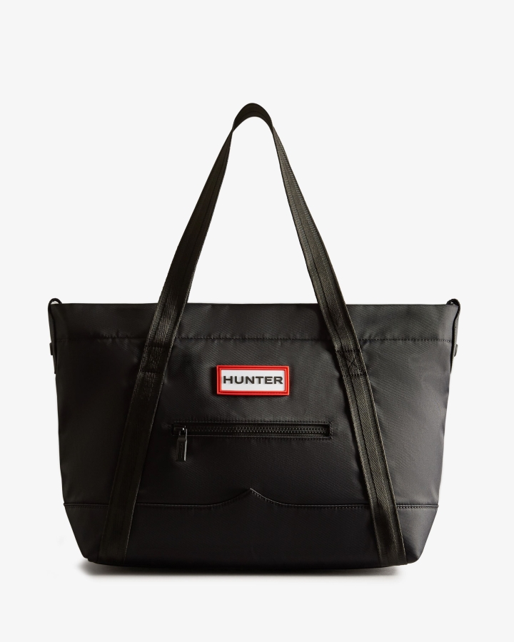 hunter_nylon_medium_top_clip_tote_bag_black.jpg Hunter Nylon Medium Top Clip Tote Bag Black - Image 1