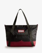 Hunter Repurposed Nylon Medium Top Clip Tote Bag Black Grey Multi