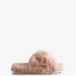Hunter Women's Faux Fur Flatform Crossover Slide Azalea Pink