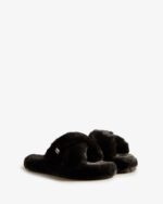 Hunter Women's Faux Fur Flatform Crossover Slide Black - Image 4