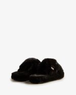 Hunter Women's Faux Fur Flatform Crossover Slide Black - Image 5
