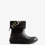 Hunter Women's Insulated Roll Top Logo Vegan Shearling Boots Black-White Willow