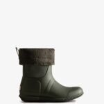 Hunter Women's Insulated Roll Top Vegan Shearling Boots Dark Olive