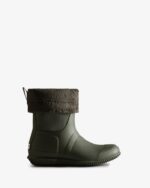 Hunter Women's Insulated Roll Top Vegan Shearling Boots Dark Olive