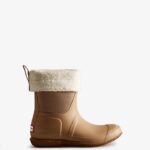 Hunter Women's Insulated Roll Top Vegan Shearling Boots Tawny Brown