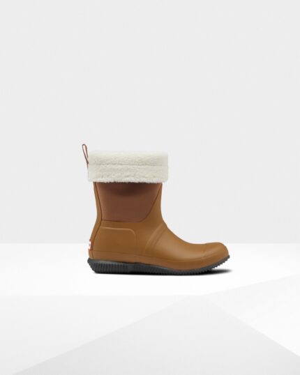 Hunter Women's Insulated Roll Top Vegan Shearling Boots Thicket Brown