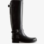 Hunter Women's Refined Slim Fit Adjustable Tall Gloss Rain Boots Black