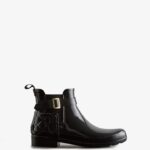 Hunter Women's Refined Slim Fit Quilted Gloss Chelsea Boots Black