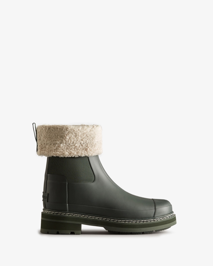 Hunter Women's Refined Stitch Roll Top Vegan Shearling Boots Arctic Moss Green - Image 2
