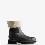 Hunter Women's Refined Stitch Roll Top Vegan Shearling Boots Black