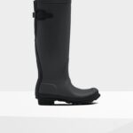 Hunter Women's Tall Back Adjustable Rain Boots Luna Grey-Black