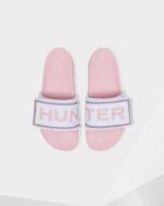 Hunter Women's Terry Towelling Logo Adjustable Slides Arctic Iris Blue-Foxglove Pink - Image 2